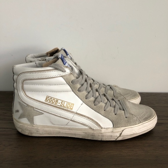 Golden Goose Shoes - Golden Goose Slide High Top GGDB White and Grey Suede Leather Sneakers Size